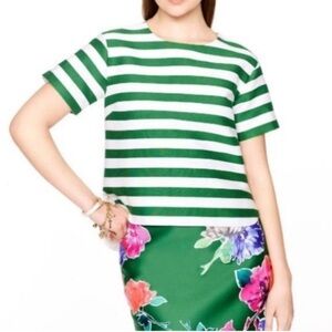 Kate Spade NWT Green/White stripe silk blend short sleeve Ramona  top size 14.